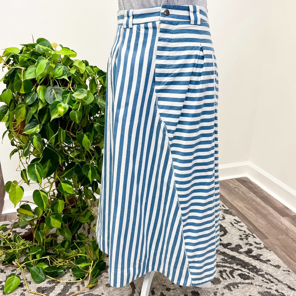 Rachel Antonoff Blue and White Striped Midi Skirt